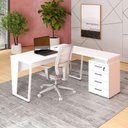Ver imagem 1 de Mesa L 150cm Pé Metal Gaveteiro 4 Gavetas e Chave F5 Office Cor:branco