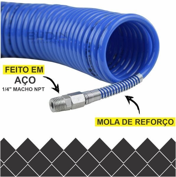 Mangueira Espiralada Pneumática 3,5 mts x 8mm PU terminais macho 1/4´ - 2