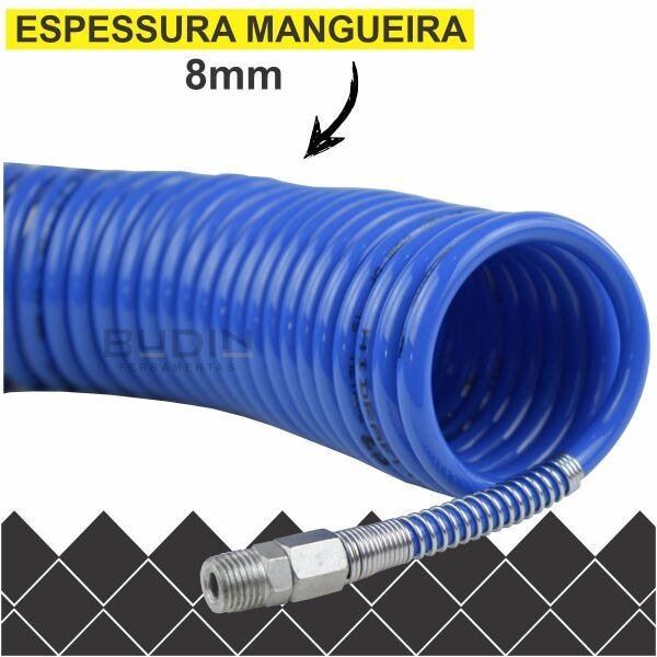 Mangueira Espiralada Pneumática 3,5 mts x 8mm PU terminais macho 1/4´ - 3