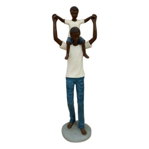 Escultura Estatueta Pai Filho Negros Resina Mabruk Express