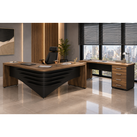 Conjunto Escritório Artany: Mesa Diretor e Mesa c/ Gavetas