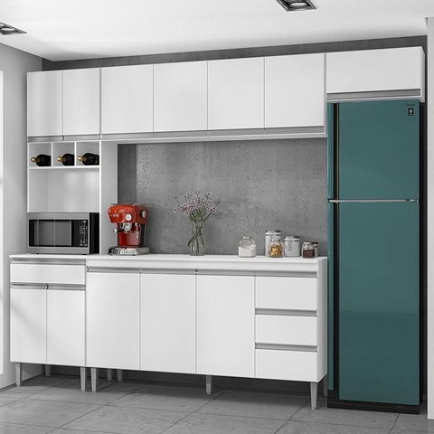 Cozinha com Balcão e Tampo 160 Cm Ambiente Andréia Branco Brilho - Ajl