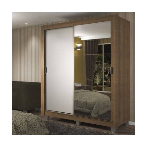 Guarda-Roupa Solteiro Madesa Dallas Plus 2 Portas de Correr com Espelho 4 Gavetas com Pés Rustic/Bra