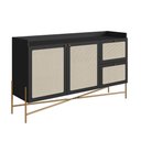 Ver imagem 1 de Balcão Buffet 2 Portas 2 Gavetas 139cm Palhinha Pé Metal Oslo Artesano | Nero/dourado