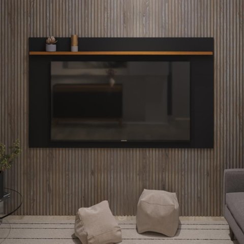 Painel para Tv até 70 Polegadas Astúrias 180 Cm com Prateleira Decorativa - Preto e Cedro