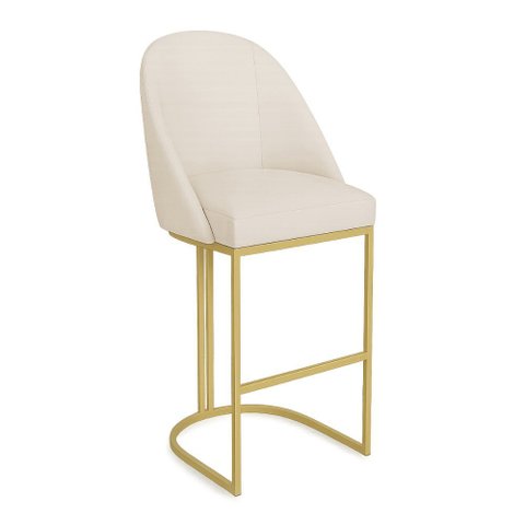 Banqueta Alta Bela Suede Bege Base Metálica Industrial Dourado - Pallazio