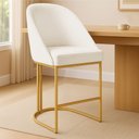 Ver imagem 2 de Banqueta Alta Bela Suede Bege Base Metálica Industrial Dourado - Pallazio