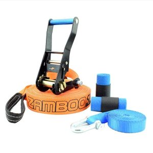 Slackline Zamboo Pro Black 15 Metros Protetor e Backup - Laranja