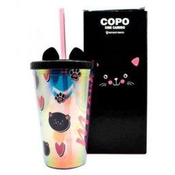 Copo Canudo 500Ml Com Textura E Orelha De Gato Meow 10023341 - 1