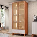 Ver imagem 1 de Cristaleira 2 Portas Reflecta com LED e 1 Gaveta Lumy Marrom/Freijo/Off White Mr