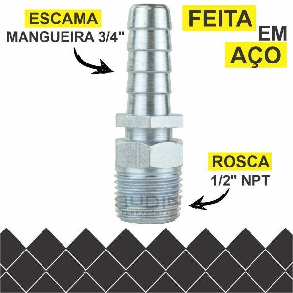 Espigão Fixo 3/4" com Rosca Macho 1/2" Npt com Canal para Abraçadeira Lavadora Pistão e Alta Press - 2