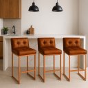 Ver imagem 1 de Banqueta Cozinha Alta com Encosto Industrial Kit 3 Bronze Lirina Pu C05 - D’Rossi
