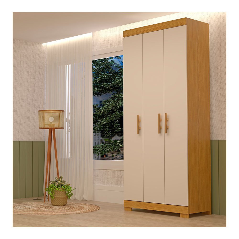 Guarda Roupa Solteiro com 3 Portas e 2 Gavetas Lana ACP MÓVEIS Nature/Off White - 100% MDF - 2