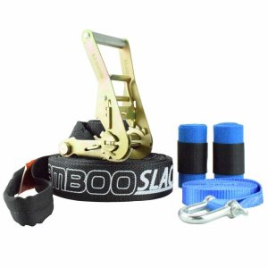 Slackline 20 Metros Zamboo - Preto + Protetor Árvore + Backup