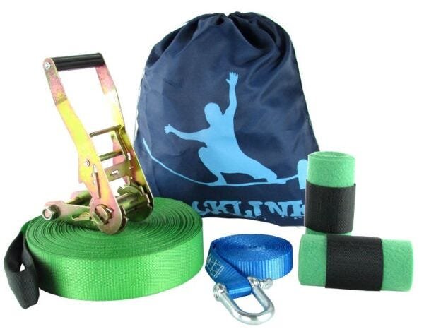 Slackline 30 Metros - Verde + Protetor + Bolsa + Backup - 1