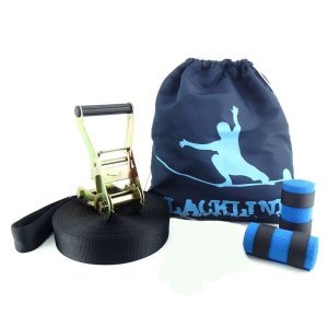 Slackline 20 Metros Zamboo - Preto + Protetor + Bolsa
