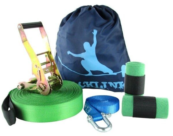 Slackline 15 Metros - Verde + Protetor + Bolsa + Backup - 10 Unidades - 1