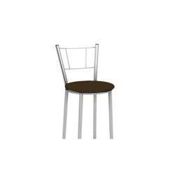 Banqueta Alta com Encosto Maior Cromado e Assento Marrom Escuro - Marcheli - 3