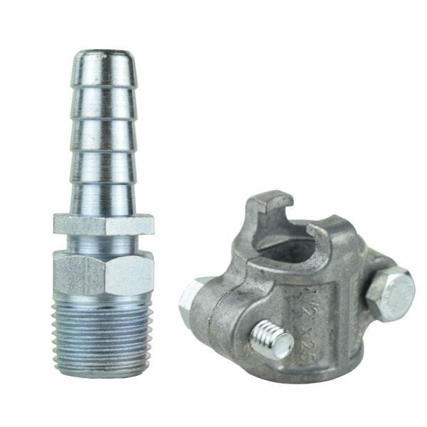 Abraçadeira 1/2" para Mangueira de Alta Pressão Lava Auto + Espigão 1/2" com Canal para Bico de