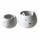 Ver imagem 1 de Conjunto de Cachepot em Cerâmica Gato Branco com Dourado