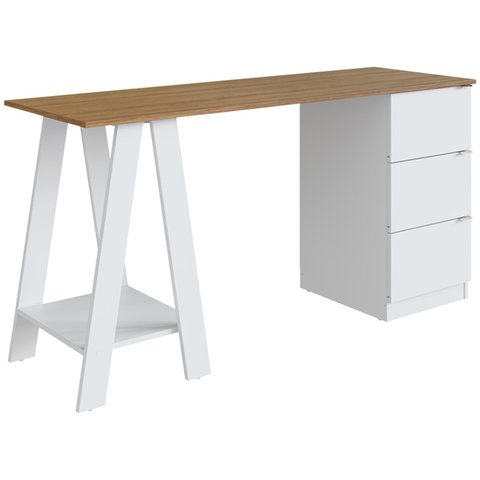 Escrivaninha Mesa Escritorio Cavalete 3 Gavetas B62 Mell Branco Novam