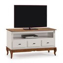 Ver imagem 1 de Rack para Sala com Pés Luis Xv 60501 Linz Móveis 3 Gavetas e Nicho - Off White/imbuia Glazer