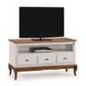 Rack para Sala com Pés Luis Xv 60501 Linz Móveis 3 Gavetas e Nicho - Off White/imbuia Glazer - 1