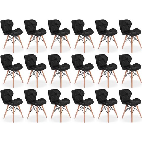 Kit 18 Cadeiras de Jantar Charles Eames Slim Wood Estofada - Preto