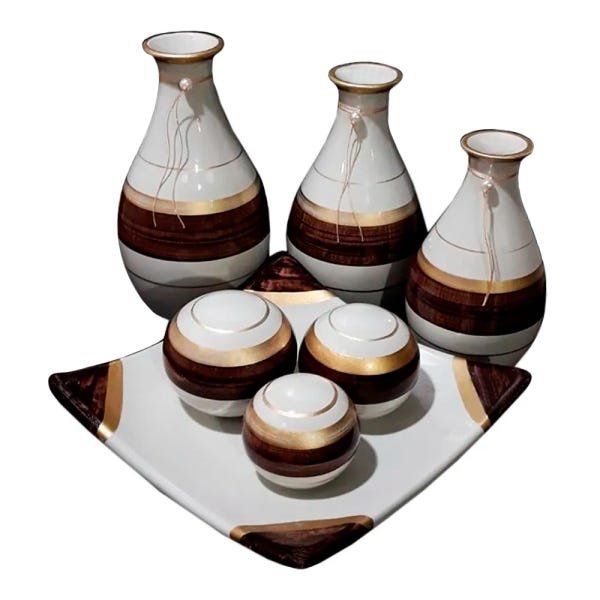 Jogo de Vasos Trio Garrafas e Centro de Mesa 3 esferas Decor - White Gold