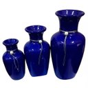 Ver imagem 1 de Trio Vasos Urnas Jad em Cerâmica de Aparador Decor - Azul Royal