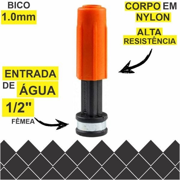 Bico Esguicho Regulável 1,0mm Laranja Lavadora Pistão Alta Pressão com Abraçadeira e Espigão 1 - 2