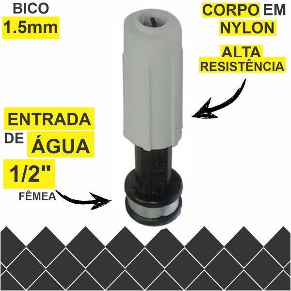 Bico Esguicho Regulável 1,5mm Cinza Lavadora Pistão Alta Pressão com Abraçadeira e Espigão 1/2 - 2