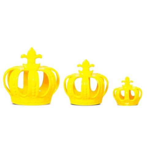 Trio de Coroas imperial em Cerâmica Decorativa Amarela