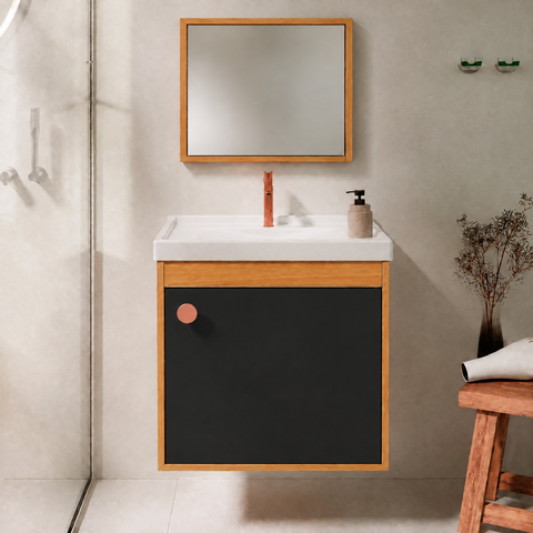 Kit Gabinete Armario de Banheiro + Espelheira - Pisa com Espelho 40cm Preto/Hanover