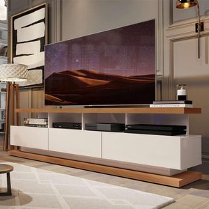 Rack de Sala Grande com Gavetas e Rodízios Off White Freijó Germai