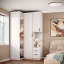 Ver imagem 1 de Guarda Roupa de Canto 2 Portas 1 Espelho com Mesa de Cabeceira Altezza Clean:branco