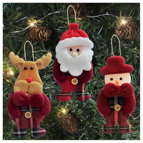 Kit 18 Enfeite Árvore Natal Pendente Papai Noel Boneco de Neve Rena 14cm
