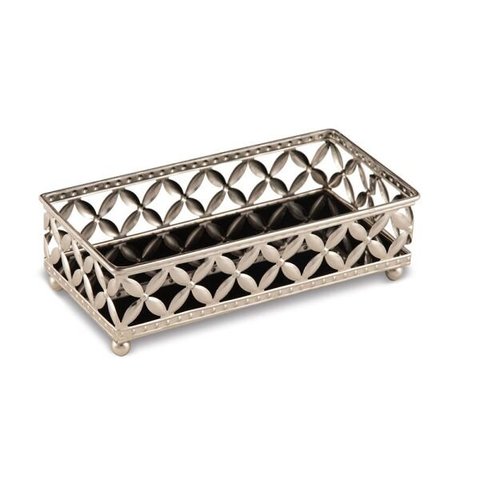 Bandeja Retangular em Metal Prata com Espelho Preto Pequena