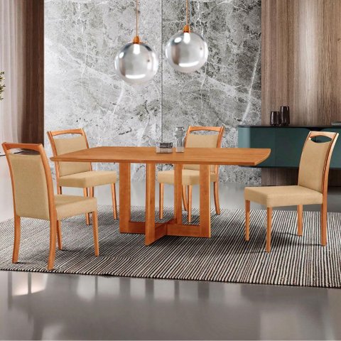 Mesa 120cm Laminado Barril com 4 Cadeiras Moderna Mobilia Turim 07 Imbuia Naturale
