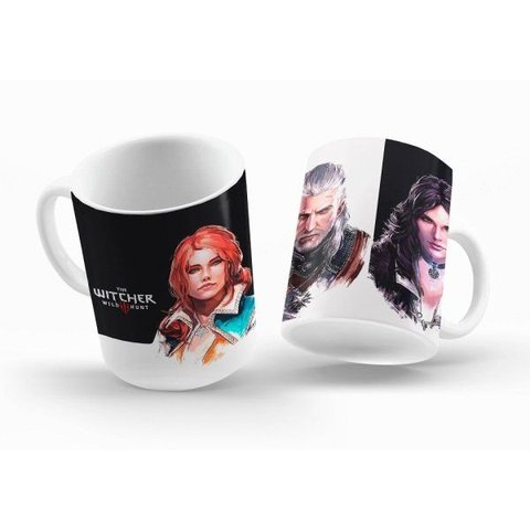 Caneca Ecf The Witcher - Triss, Geralt, Yennefer Porcelana Branca 325ml