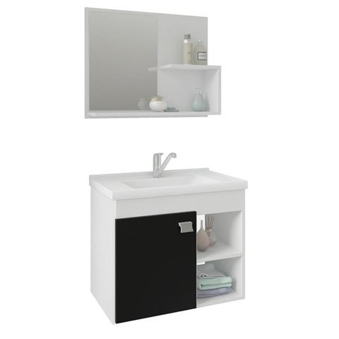 Gabinete de Banheiro com Cuba e Espelheira Lotus 55cm Branco/preto - Mgm