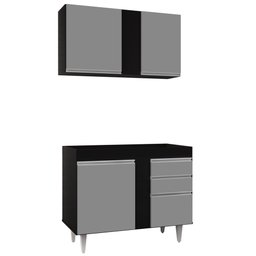 Armário Aéreo Indiana e Balcão Para Pia 100cm Luziania Preto/Cinza - Lumil Lumil Móveis - 1