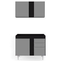 Armário Aéreo Indiana e Balcão Para Pia 100cm Luziania Preto/Cinza - Lumil Lumil Móveis - 5