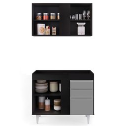 Armário Aéreo Indiana e Balcão Para Pia 100cm Luziania Preto/Cinza - Lumil Lumil Móveis - 3