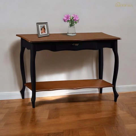 Aparador para Sala com Pés Luis Xv Gaveta e Prateleira 1019p Linz Móveis - Preto/imbuia Glazer
