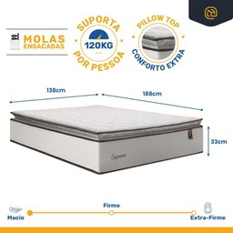 Colchão de Molas Ensacadas Pillow Top Supreme Lux Casal 138cm - 4