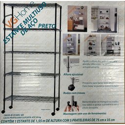 Estante de Aço Inox VGHome 5 prateleiras - aramada Cor Preta - 4