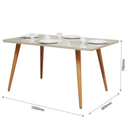 Mesa Retangular 4 Lugares com Pés Palito e Tampo de Vidro Mdf:off White - 4