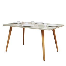 Mesa Retangular 4 Lugares com Pés Palito e Tampo de Vidro Mdf:off White - 2