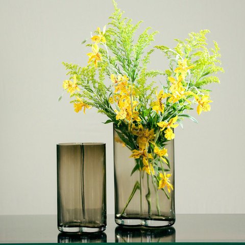 Vaso Decorativo Enfeite Casa Flores 22x12x8cm Vidro Âmbar